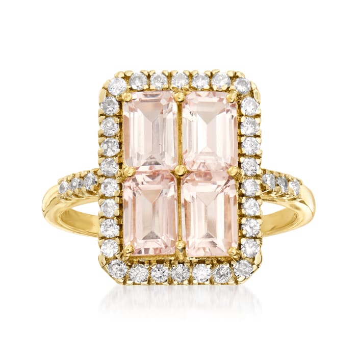 2.10 ct. t.w. Morganite and .41 ct. t.w. Diamond Frame Ring in 14kt Yellow Gold