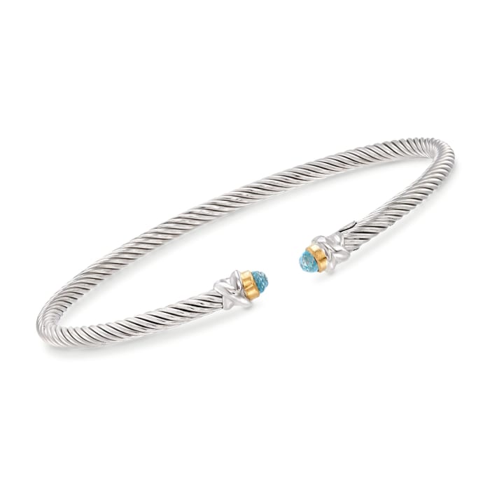 Phillip Gavriel &quot;Italian Cable&quot; .30 ct. t.w. Blue Topaz Cuff Bracelet in Sterling Silver and 18kt Gold