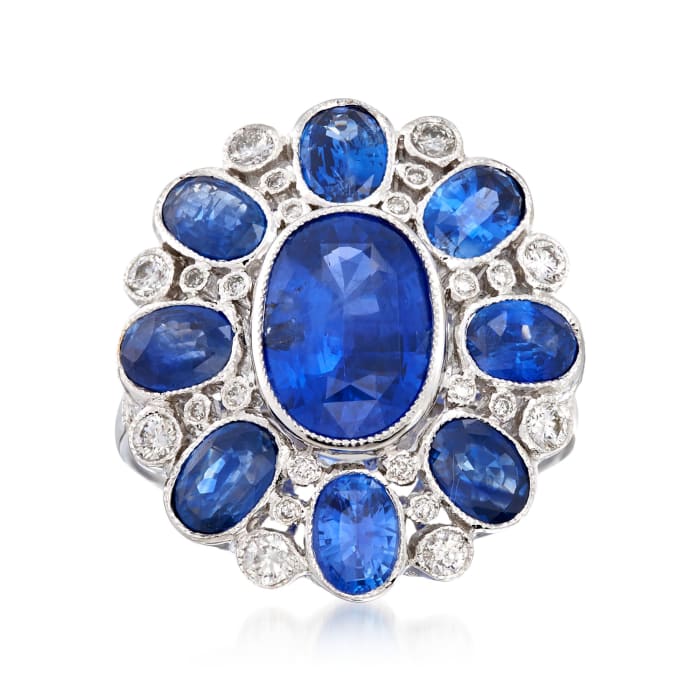 C. 2000 Vintage 5.20 ct. t.w. Sapphire and .50 ct. t.w. Diamond Dome Ring in 18kt White Gold