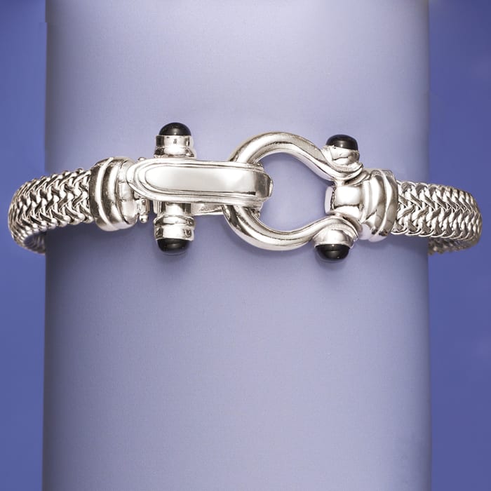 Italian Sterling Silver Horsebit Bracelet with Black Onyx | Ross-Simons