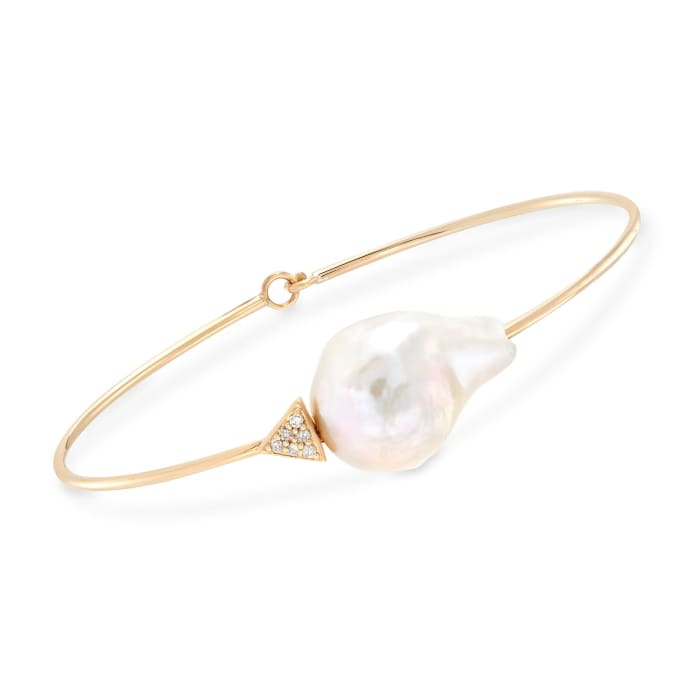 13-15mm Cultured Baroque Pearl and Pave Diamond Bracelet in 14kt Yellow Gold