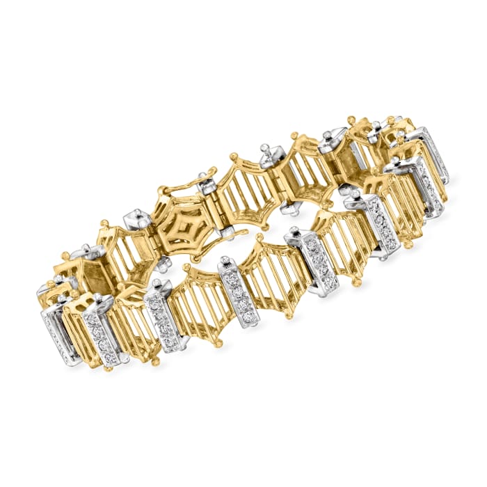 C. 2000 Vintage 1.50 ct. t.w. Diamond Openwork Hexagonal-Link Bracelet in 14kt Two-Tone Gold