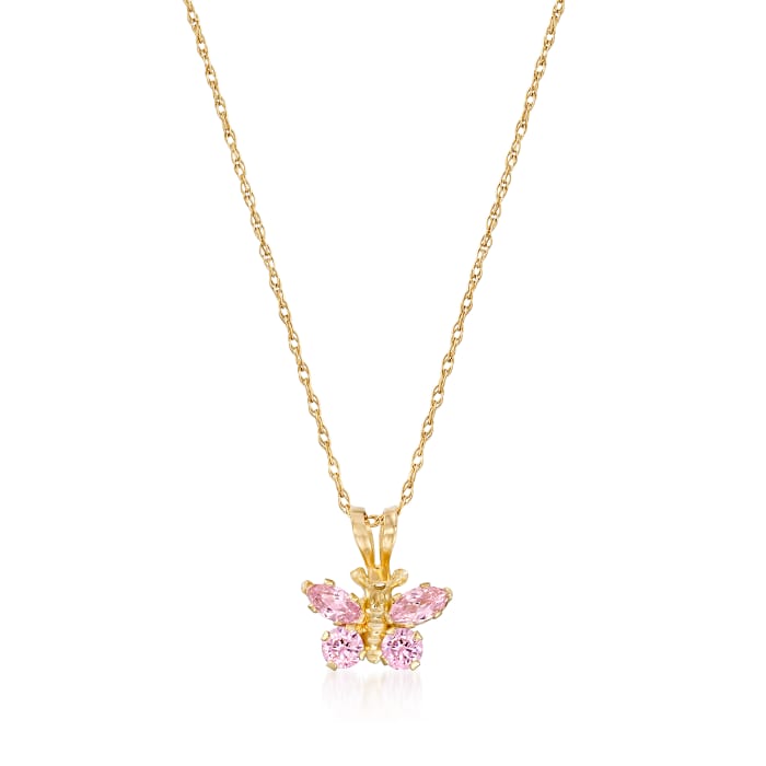 Child's Simulated Pink Sapphire Butterfly Necklace in 14kt Yellow Gold