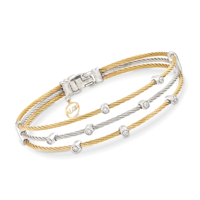 ALOR &quot;Classique&quot; .18 ct. t.w. Diamond Two-Tone Stainless Steel Cable Bracelet with 18kt White Gold