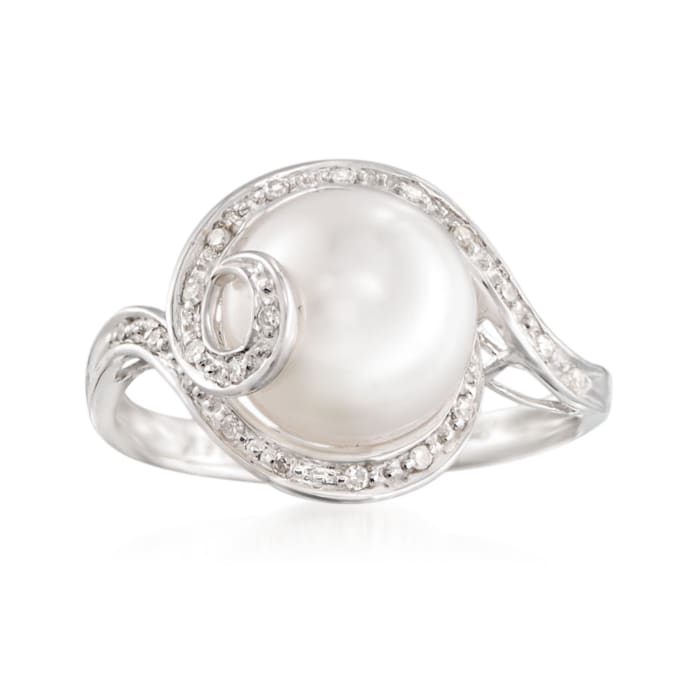 9.5-9.75mm Cultured Pearl Ring with Diamond Accents in 14kt White Gold