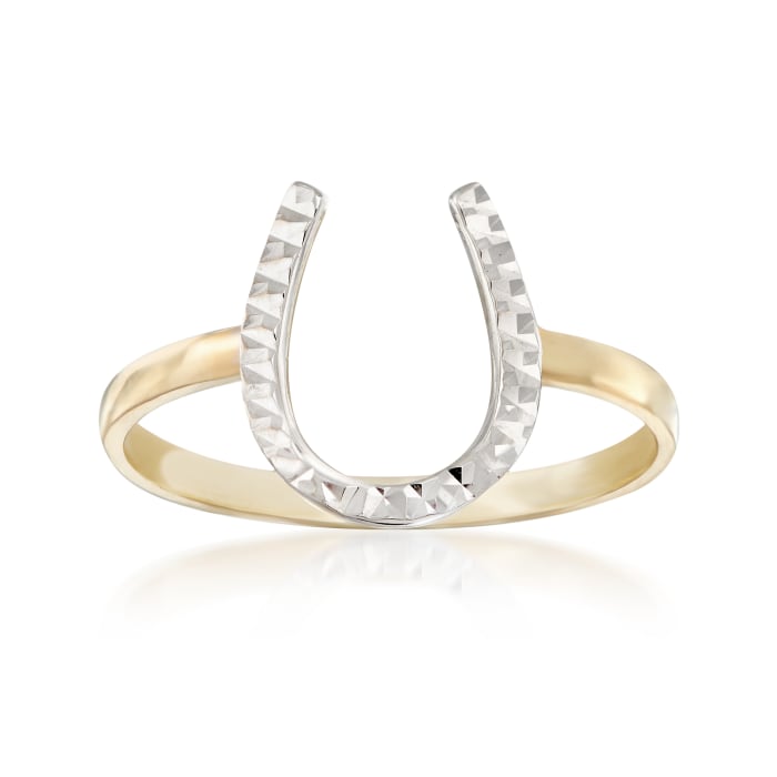 Diamond-Cut and Polished 14kt Two-Tone Gold Horseshoe Ring