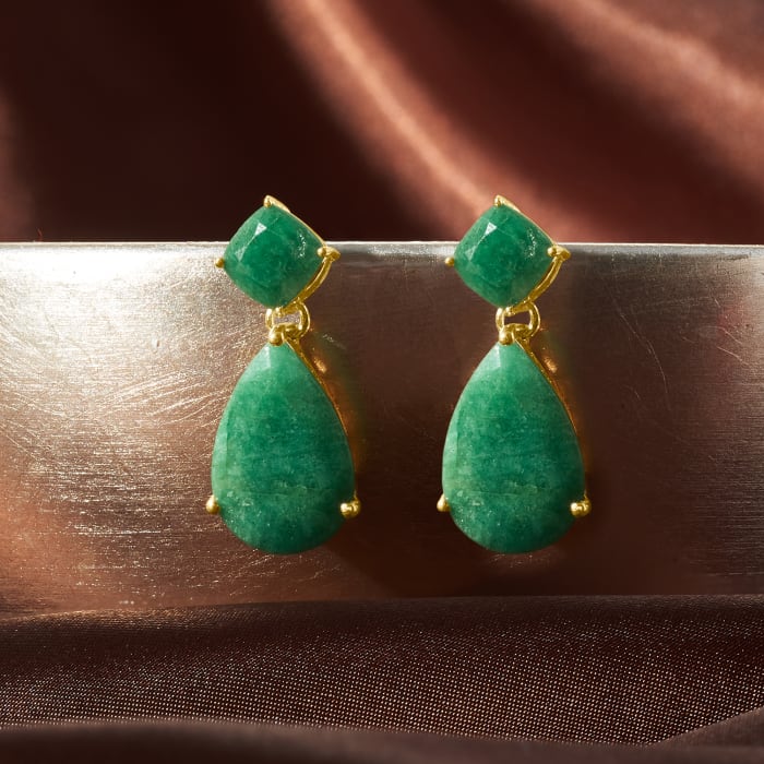 19.20 ct. t.w. Emerald Drop Earrings in 18kt Gold Over Sterling | Ross ...