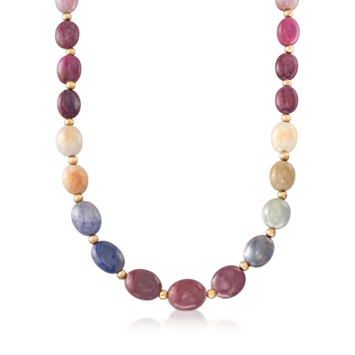 270.00 ct. t.w. Multicolored Sapphire Bead Necklace in 14kt Yellow Gold