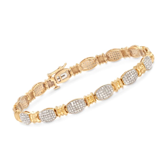 1.00 ct. t.w. Pave Diamond Bracelet in 14kt Yellow Gold Over Sterling