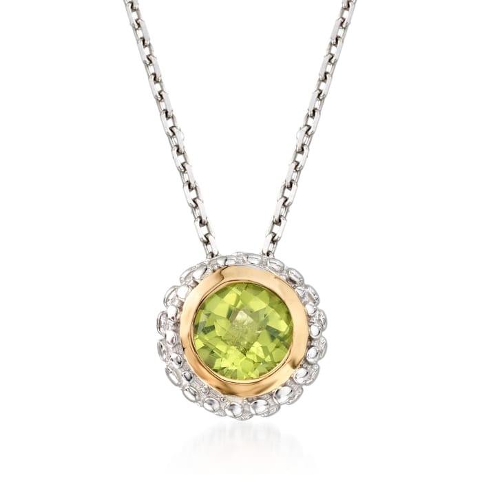 Phillip Gavriel &quot;Popcorn&quot; .45 Carat Peridot Pendant Necklace in Sterling Silver and 18kt Yellow Gold