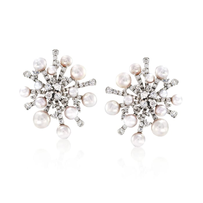 Mikimoto &quot;Splash&quot; 3-6.5mm A+ Akoya Pearl and 2.44 ct. t.w. Diamond Earrings in 18kt White Gold