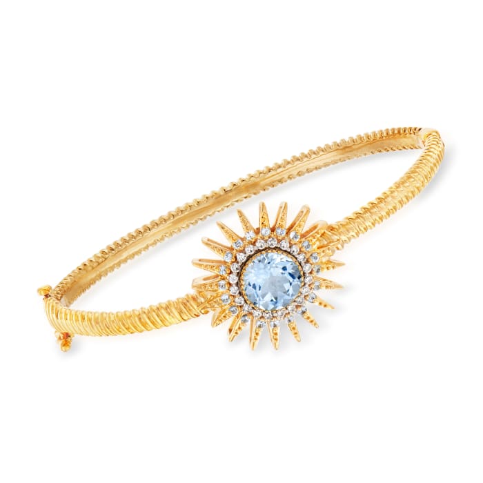 3.70 ct. t.w. Blue Topaz and .26 ct. t.w. Diamond Sun Bracelet in 18kt Gold Over Sterling