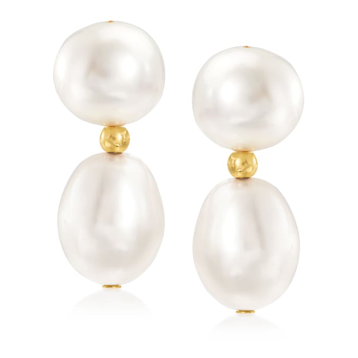 10-11.5mm Cultured Pearl Drop Earrings in 14kt Yellow Gold | Ross-Simons