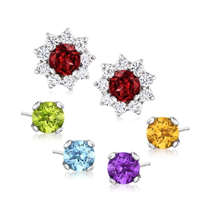 9.70 ct. t.w. Multi-Stone Jewelry Set: Five Pairs of Earrings with Earrings Jackets in Sterling Silver