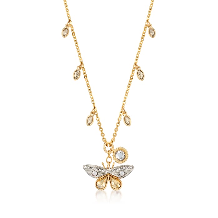 Swarovski Crystal Multi-Colored Crystal Butterfly Charm Necklace in Gold-Plated Metal
