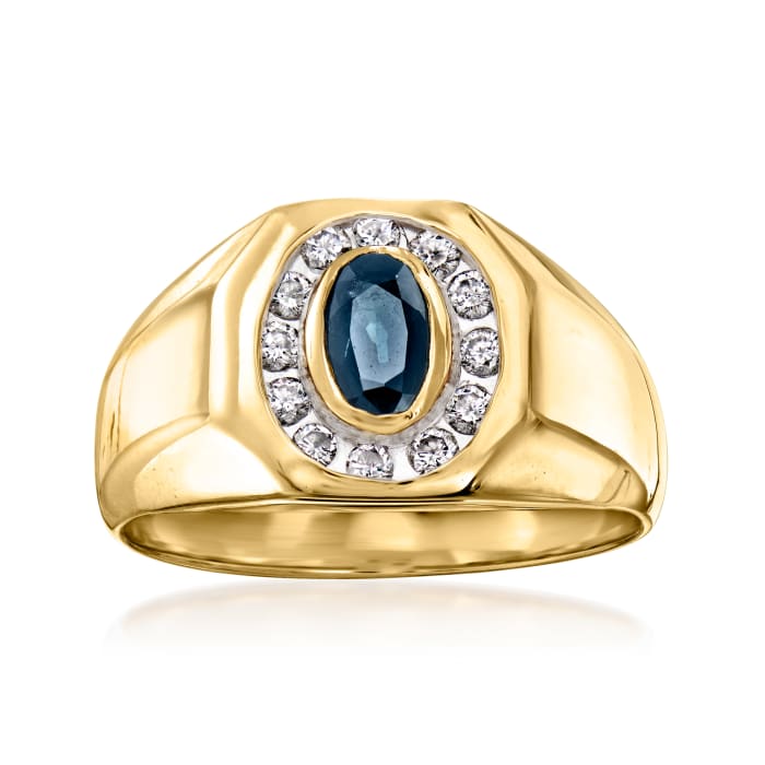 C. 1980 Vintage Men's 1.00 Carat Sapphire Ring with .35 ct. t.w. Diamonds in 14kt Yellow Gold