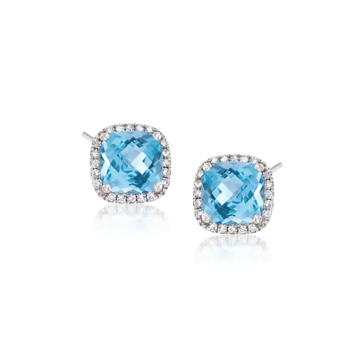 2.40 ct. t.w. Blue Topaz and .12 ct. t.w. Diamond Earrings in 14kt White Gold