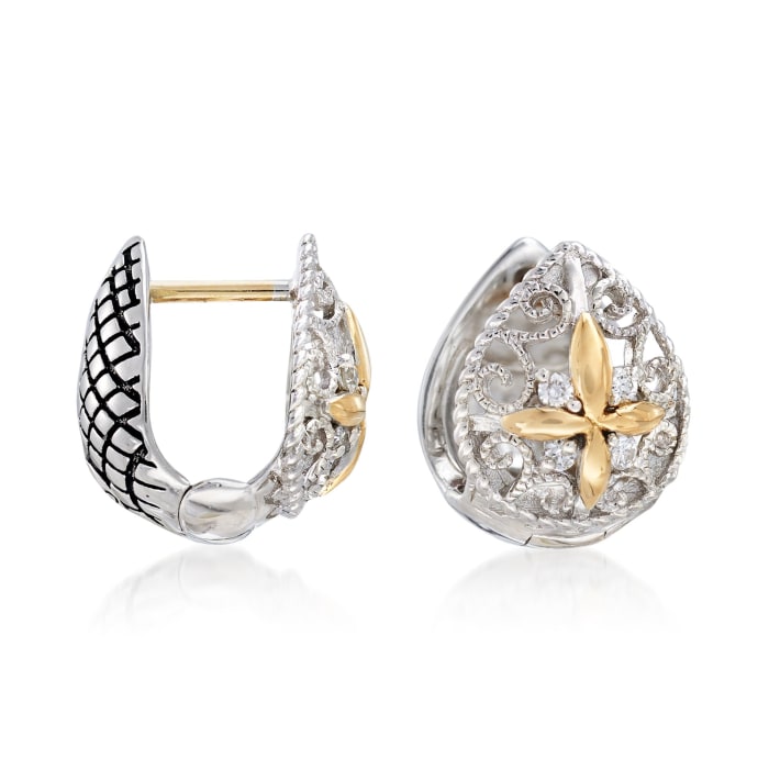 Andrea Candela Sterling Silver and 18kt Yellow Gold Pear Huggie Hoop Earrings with Diamond Accents