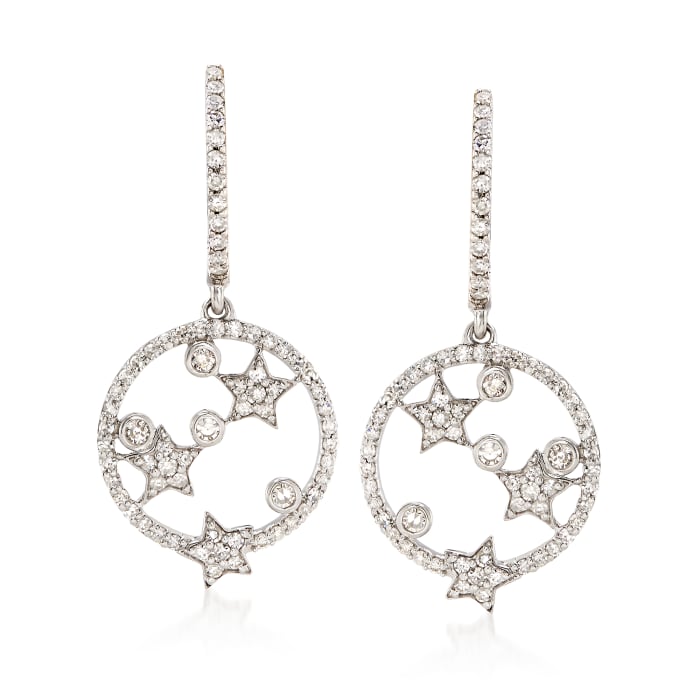 .63 ct. t.w. Diamond Open-Circle Star Hoop Drop Earrings in 14kt White Gold