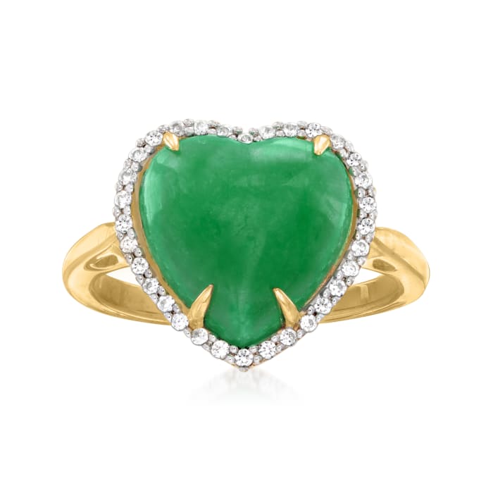 Jade and .20 ct. t.w. White Zircon Heart Ring in 18kt Gold Over ...