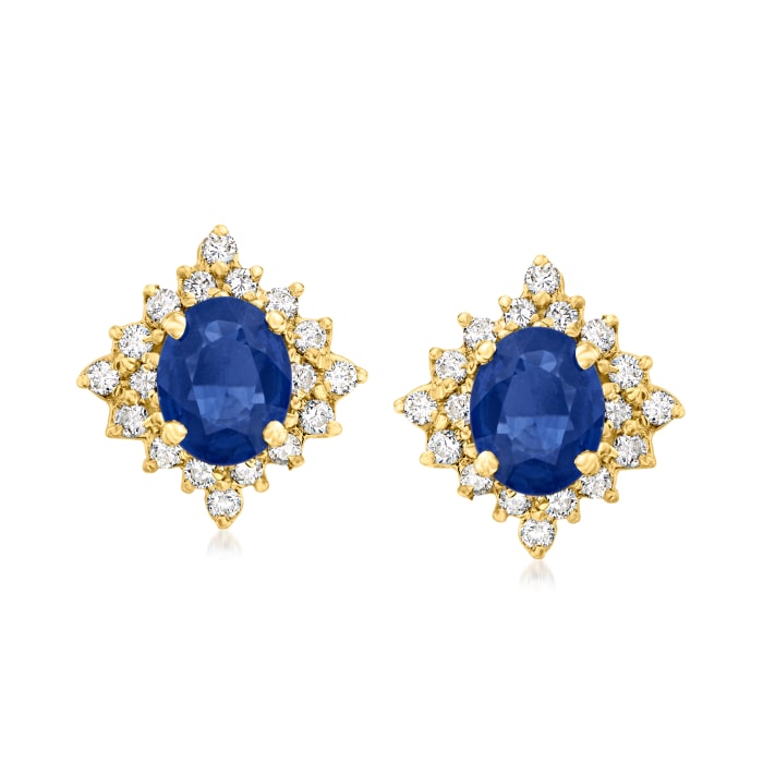 C. 1980 Vintage 2.00 ct. t.w. Sapphire and .60 ct. t.w. Diamond Earrings in 14kt Yellow Gold