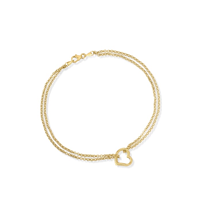 14kt Yellow Gold Two-Strand Heart Anklet