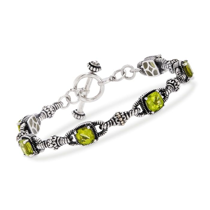 6.65 ct. t.w. Peridot Bracelet in Sterling Silver and 14kt Yellow Gold