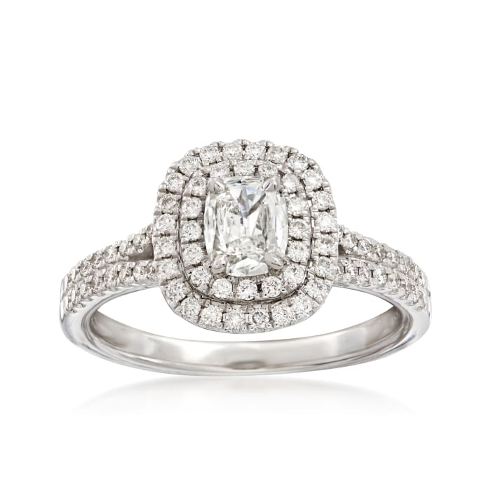 Henri Daussi .80 ct. t.w. Diamond Double Halo Engagement Ring in 18kt White Gold