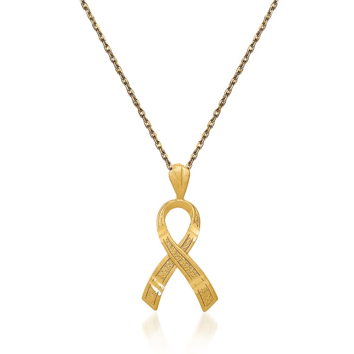 14kt Yellow Gold Breast Cancer Awareness Pendant Necklace. 18&quot;