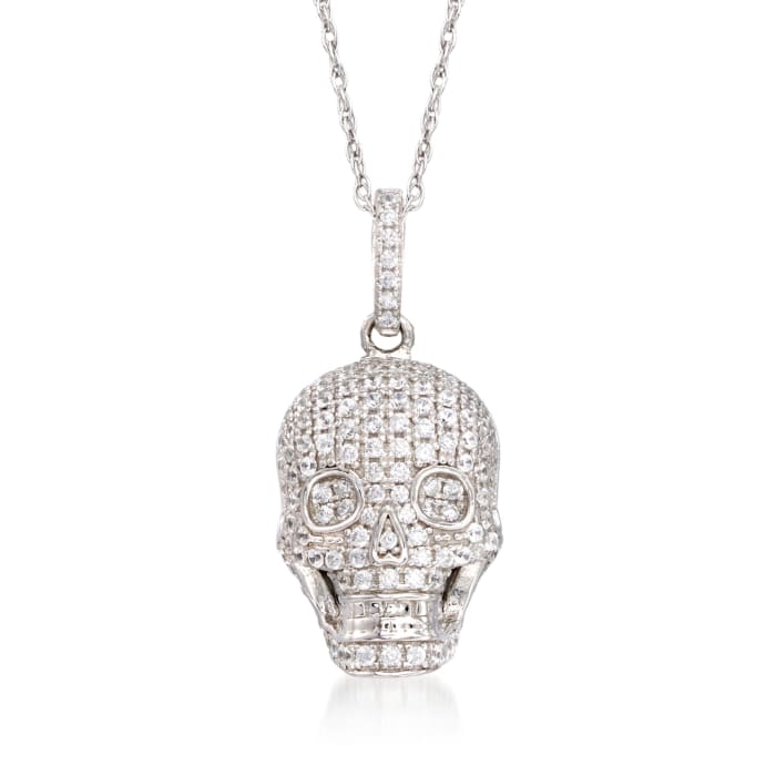 1.00 ct. t.w. CZ Skull Pendant Necklace in Sterling Silver