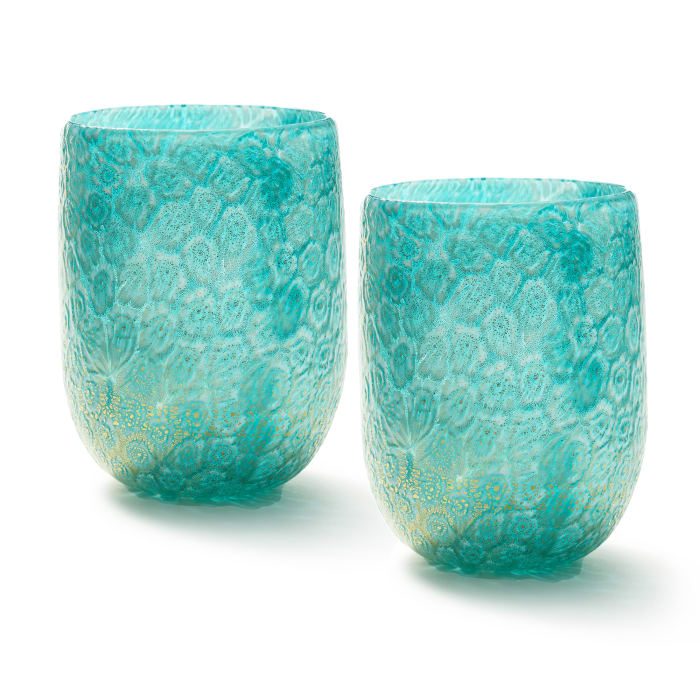 Murano Glass and Turquoise Millefiori Goto Tumblers from Italy Set of 2 - Murano Glass and Turquoise Mi...
