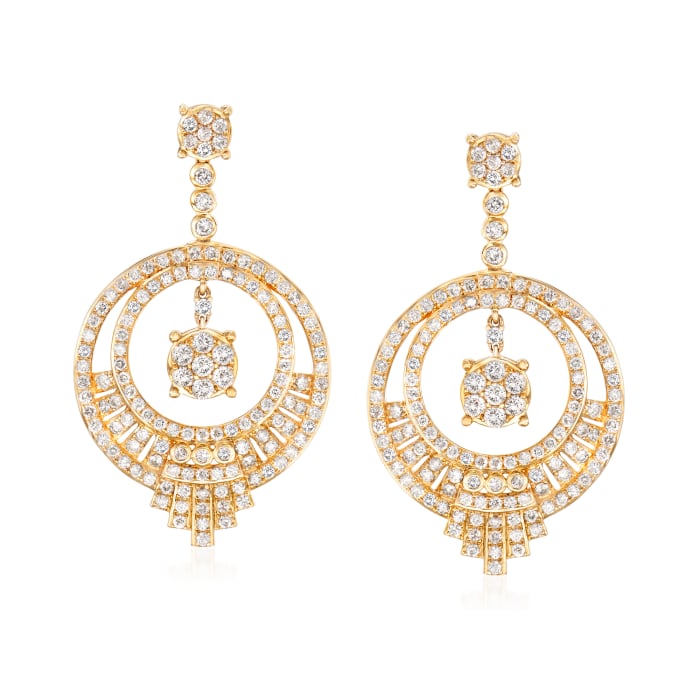 3.00 ct. t.w. Diamond Open-Circle Drop Earrings in 14kt Yellow Gold