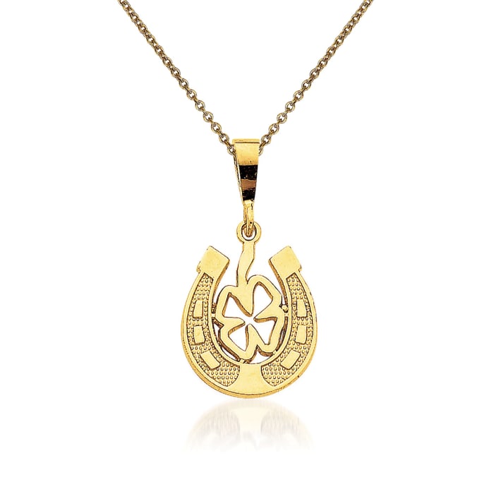 14kt Yellow Gold Good Luck Clover Pendant Necklace