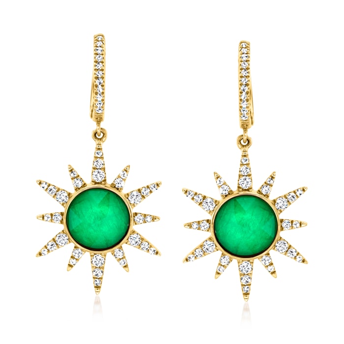 .40 ct. t.w. Emerald Triplet Starburst Drop Earrings with .49 ct. t.w. Diamonds in 14kt Yellow Gold