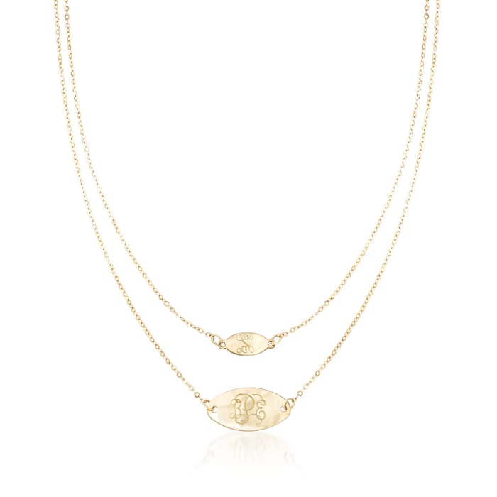 Italian 14kt Yellow Gold Personalized Double Oval Layered Necklace 