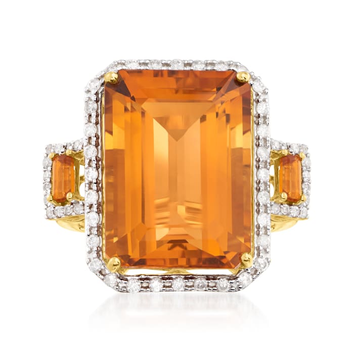 16.20 ct. t.w. Madeira Citrine and .44 ct. t.w. Diamond Ring in 14kt ...