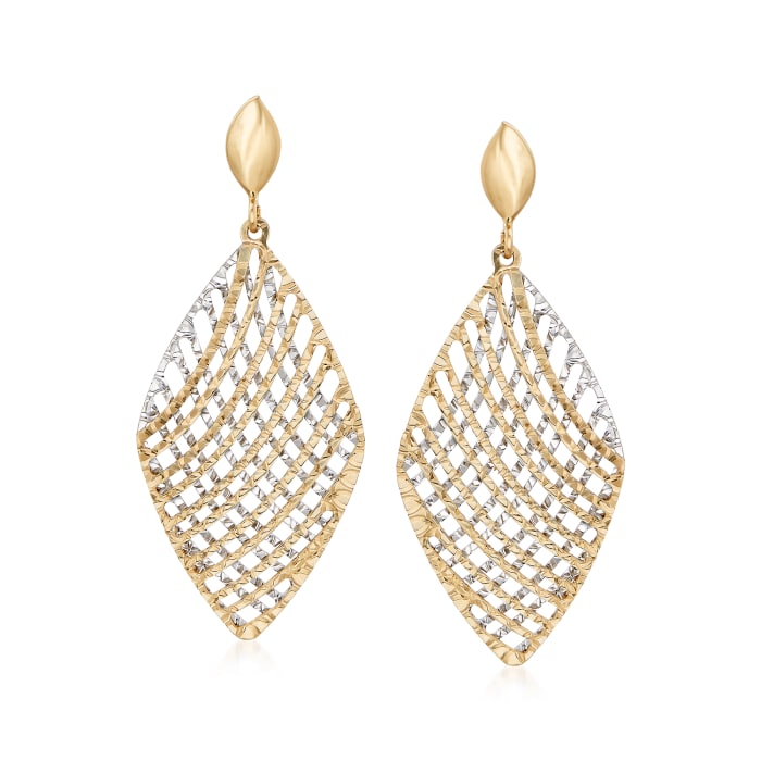 Italian 14kt Two-Tone Gold Cross Wire Diamond-Shaped Drop Earrings