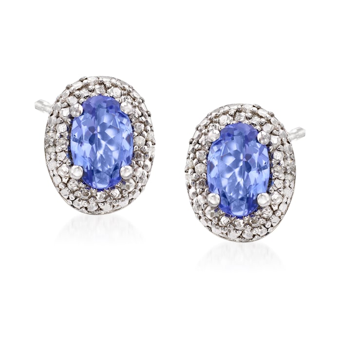 1.00 ct. t.w. Tanzanite and Diamond-Accented Stud Earrings in Sterling Silver