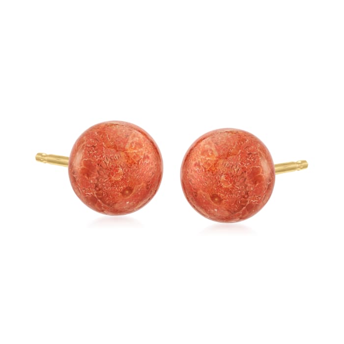 10-10.5mm Coral Stud Earrings in 14kt Yellow Gold