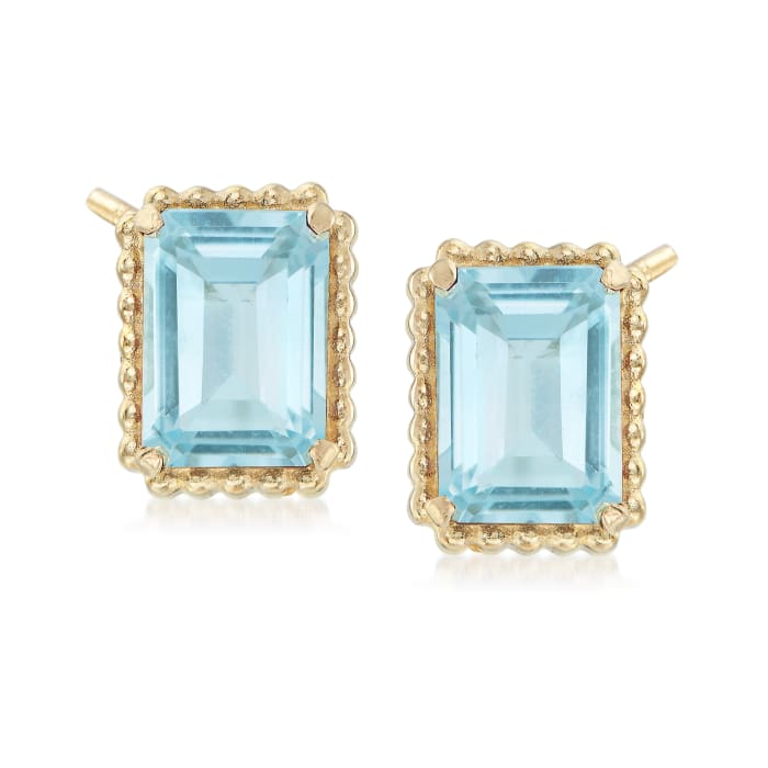 4.00 ct. t.w. Swiss Blue Topaz and 14kt Yellow Gold Beaded Frame Earrings