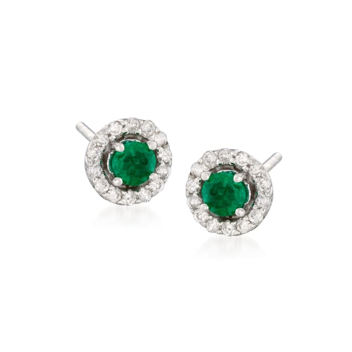 .50 ct. t.w. Emerald and .20 ct. t.w. Diamond Earrings in 14kt White Gold