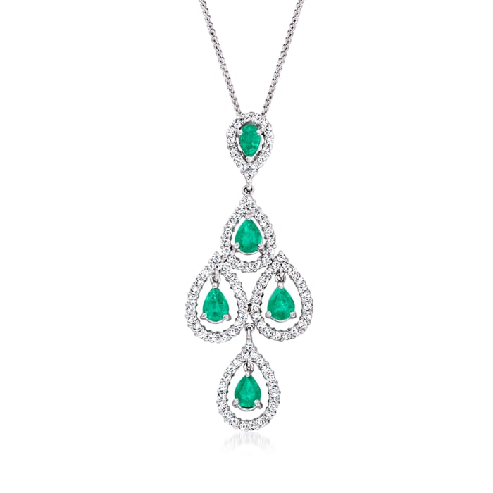 1.60 ct. t.w. Emerald and .96 ct. t.w. Diamond Chandelier Necklace in 14kt White Gold