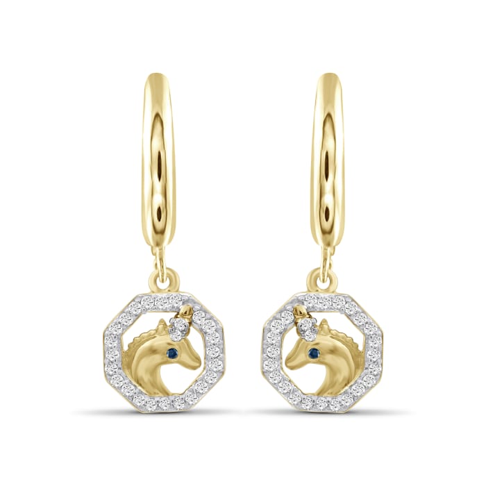 .15 ct. t.w. Diamond Unicorn Drop Earrings in 18kt Yellow Gold Over Sterling Silver