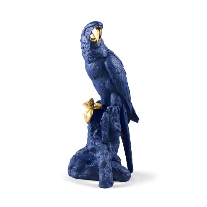 Lladro Blue and Gold Porcelain Macaw Figurine