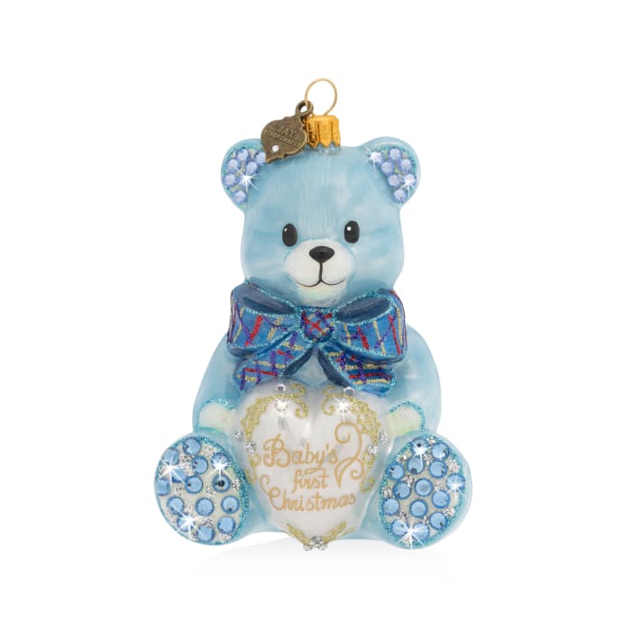 Jay Strongwater Baby Boy's First Christmas Bear Ornament with Swarovski Crystals
