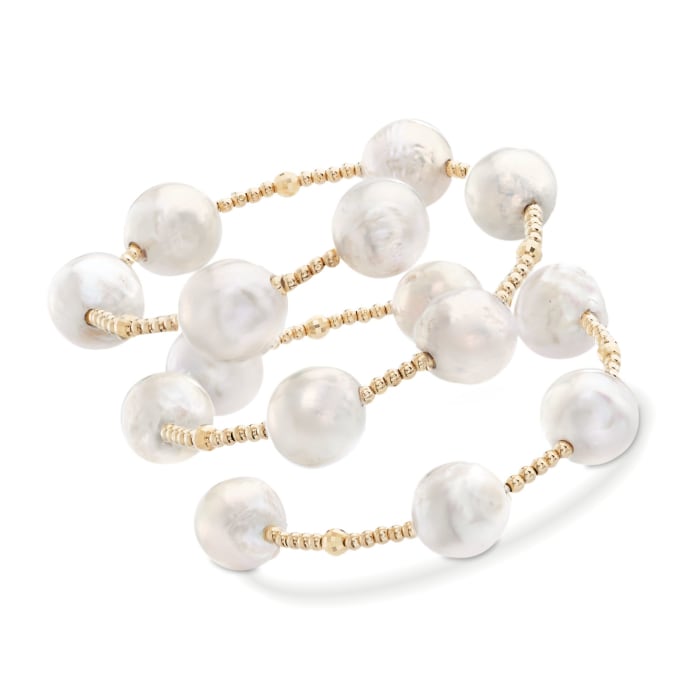 11-13mm Cultured Baroque Pearl Station Wrap Bracelet in 14kt Yellow Gold