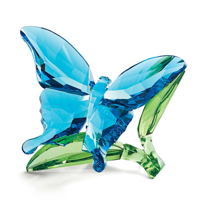 Swarovski Crystal &quot;Butterfly on Leaves&quot; Blue and Green Crystal Figurine