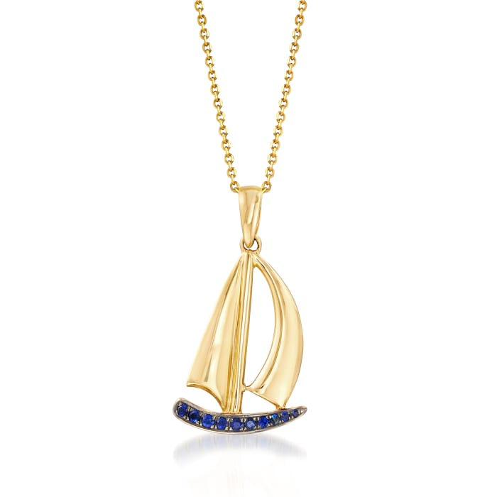 .17 ct. t.w. Sapphire Sailboat Pendant Necklace in 14kt Yellow Gold