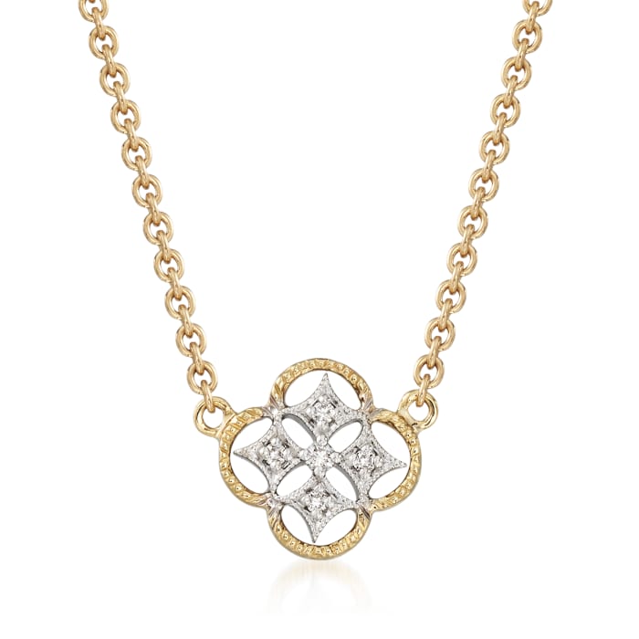 18kt Two-Tone Gold Openwork Clover Necklace with Diamond Accents