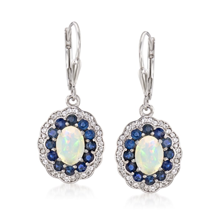 Opal, 1.30 ct. t.w. Sapphire and .30 ct. t.w. Topaz Drop Earrings in Sterling Silver